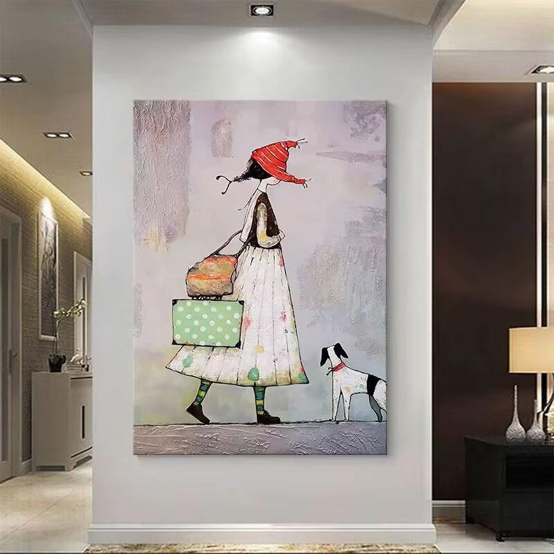 纯手绘抽象人物油画客厅玄关装饰画北欧风小众肌理画卧室床头挂画