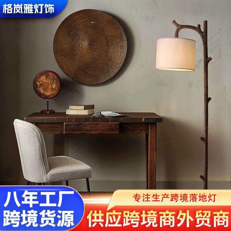 led复古木质落地灯现代农舍落地灯客厅乡村风格立式灯树箱装饰灯