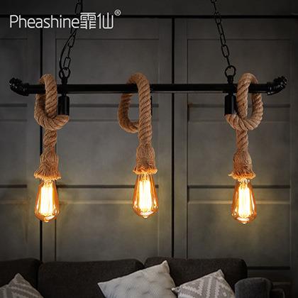 loft工业风餐厅吧台水管麻绳吊灯复古怀旧收银台长桌简约装饰灯具