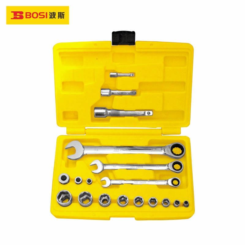 波斯工具18件棘轮两用扳手套筒组套BS401118