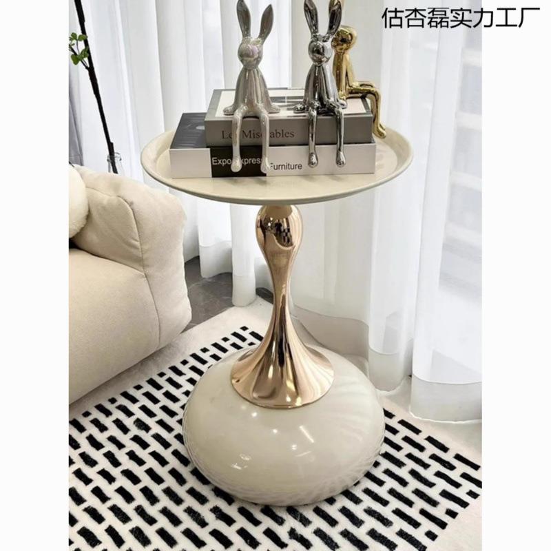 欧式铁艺边几小户型家用客厅沙发边小蛮腰法式茶几卧室床头小茶桌