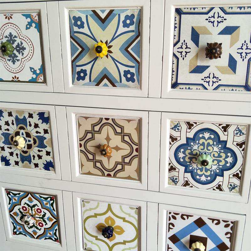 S588地中海彩绘复古斗柜实木美式田园简约收纳储物卧室客厅玄关柜