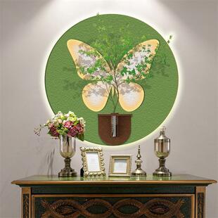 奶油风餐厅装饰画立体沙岩画小清新仿真绿植壁饰挂件客厅圆形挂画