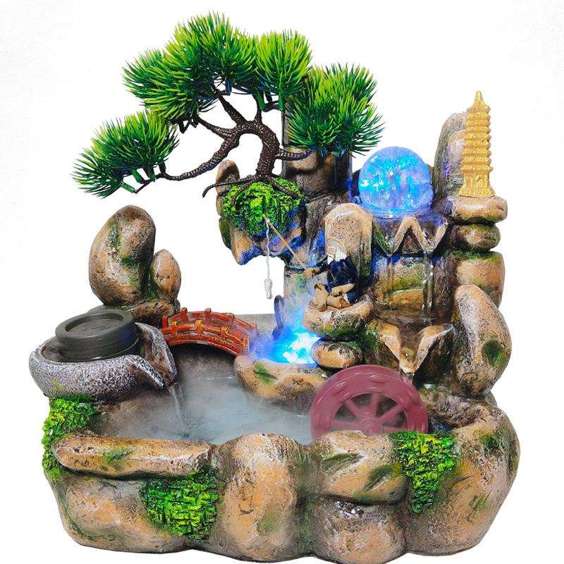创意款奇石假山摆件流水喷泉树脂工艺品风水轮室内客厅玄关摆设