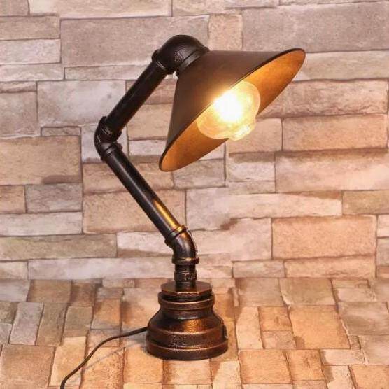 跨境美式复古工业风铁艺客厅餐厅卧室床头可调光带罩水管台灯具