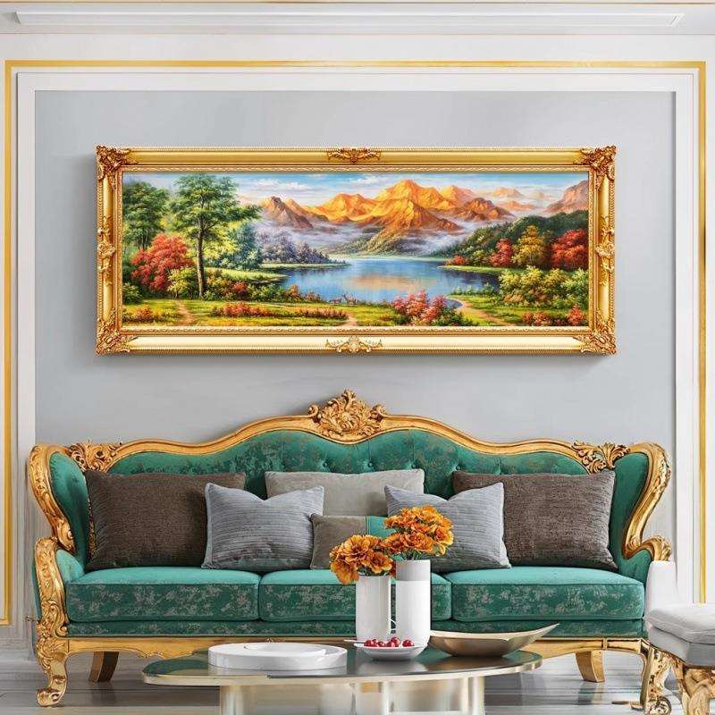 山水风景日照金山聚宝盆树林客厅挂壁欧式简欧装饰画大芬村油画