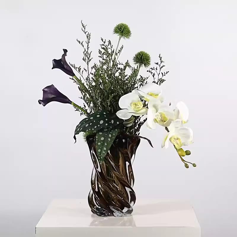 现代轻奢琉璃花器插花组合摆件样板房客厅茶几仿真花艺饰品桌摆花