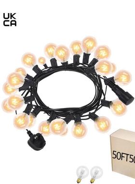 工厂直销英规G40户外庭院灯串透明玻璃暖光钨丝圆球50FT50灯灯串