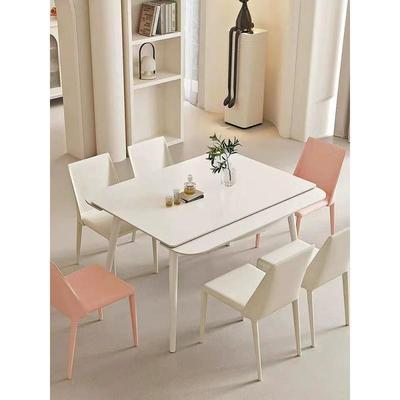 法式奶油风岩板餐桌可折叠伸缩正方形家用小户型新款