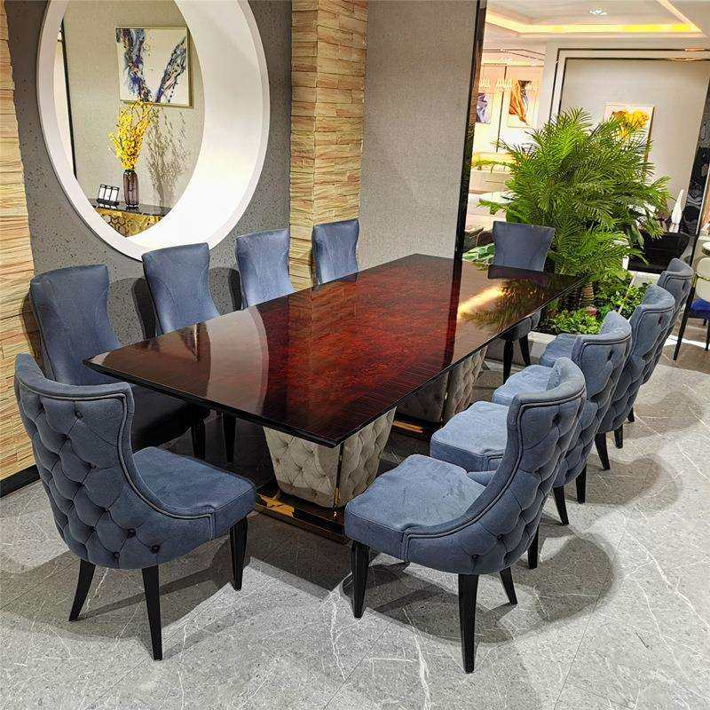 轻奢长餐桌套装 西式大理石餐桌 饭厅长方形8人饭桌 西餐厅长桌椅