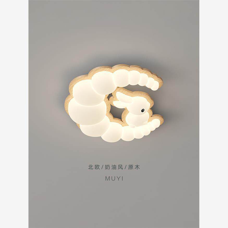 原木色卧室灯创意月亮兔儿童房吸顶灯全光谱护眼法式奶油风房间灯