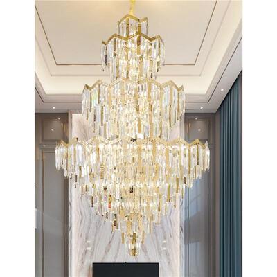 复式楼客厅大吊灯中空挑空挑高现代大灯轻奢跃层别墅楼中楼水晶灯