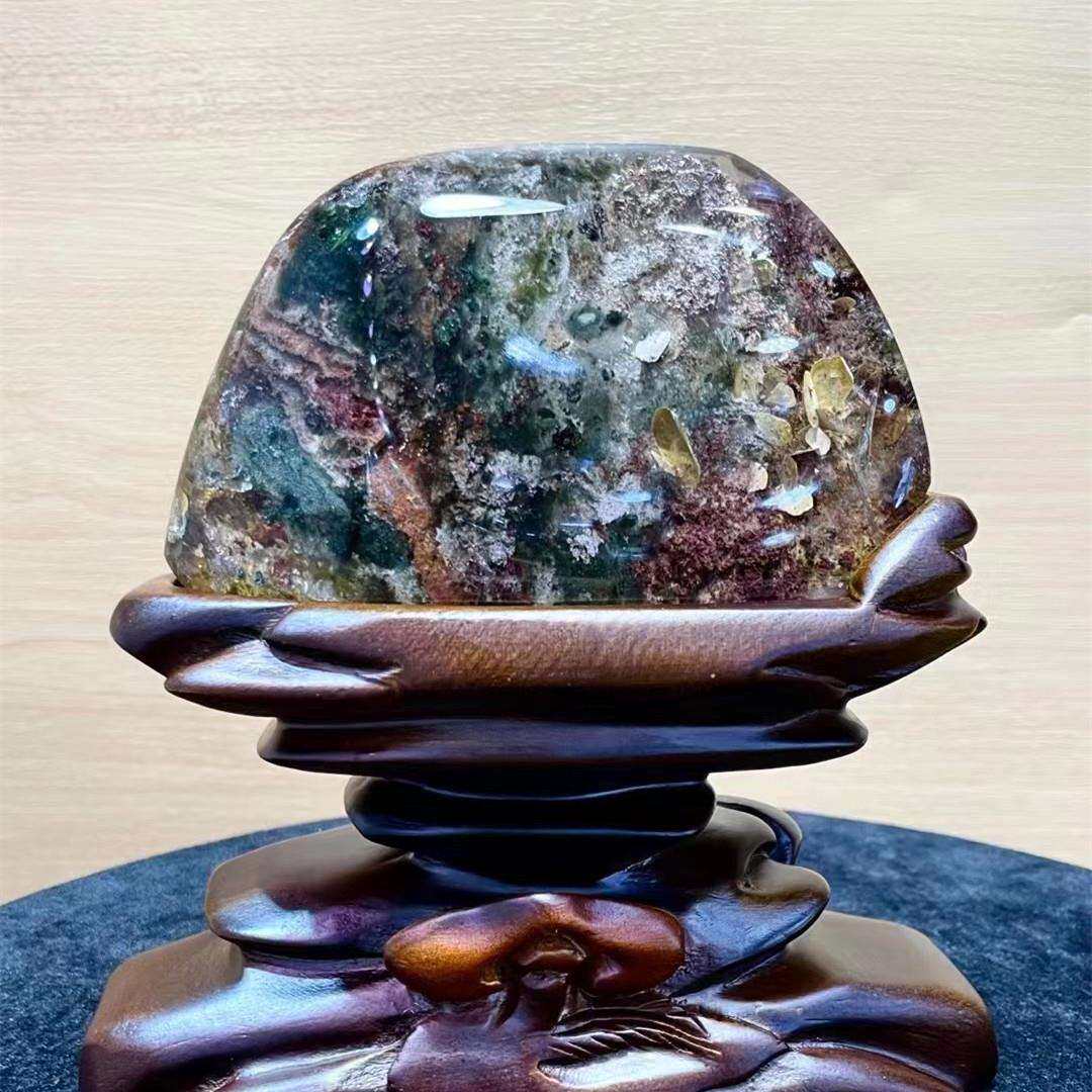 天然水晶金云母四季幽灵景石千层山聚宝绿幽灵金字塔幽灵原石摆件