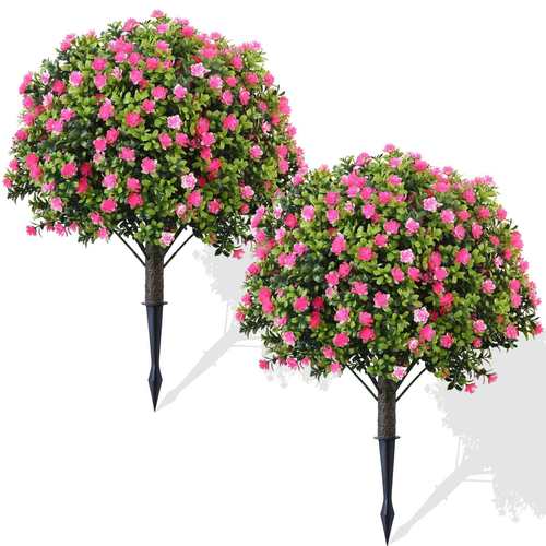 新款仿真雪松黄杨木粉色假花植物可拆装地插小绿植室外装饰高工艺