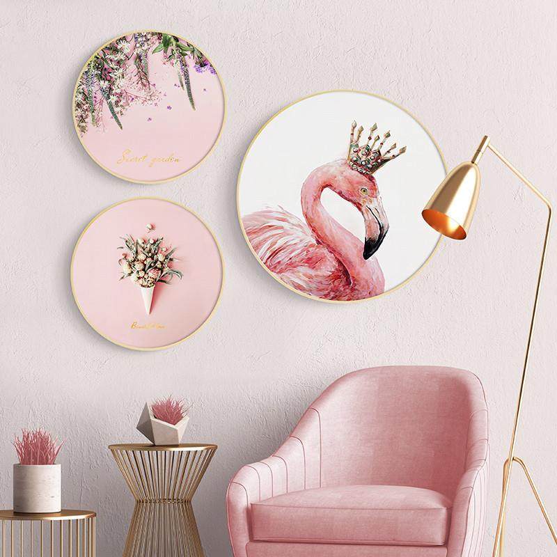 北欧圆形装饰画卧室粉色少女心挂画网红墙直播间壁画店铺免打孔画,金属材料及制品,金属加工件/五金加工件,淘宝优惠券,粉丝福利购,淘宝优惠卷