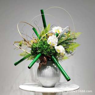 简约新中式空间架构花艺摆件样板房玄关仿真花装饰品酒店前台软装