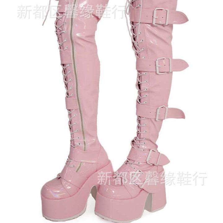 2023欧美跨境35-46大码厚底防水台超高跟过膝女靴皮靴时装靴X506