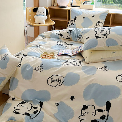 奶牛猫 儿童卡通小猫纯棉被套单件床单床笠定制学生宿舍床上用品