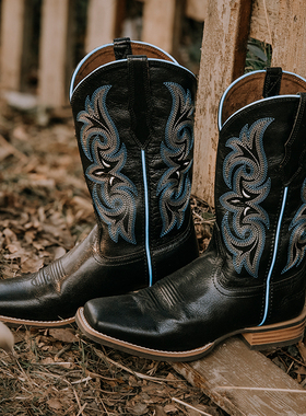 Palitutu百搭刺绣骑士靴子复古西部牛仔靴女套筒骑士靴2024新款