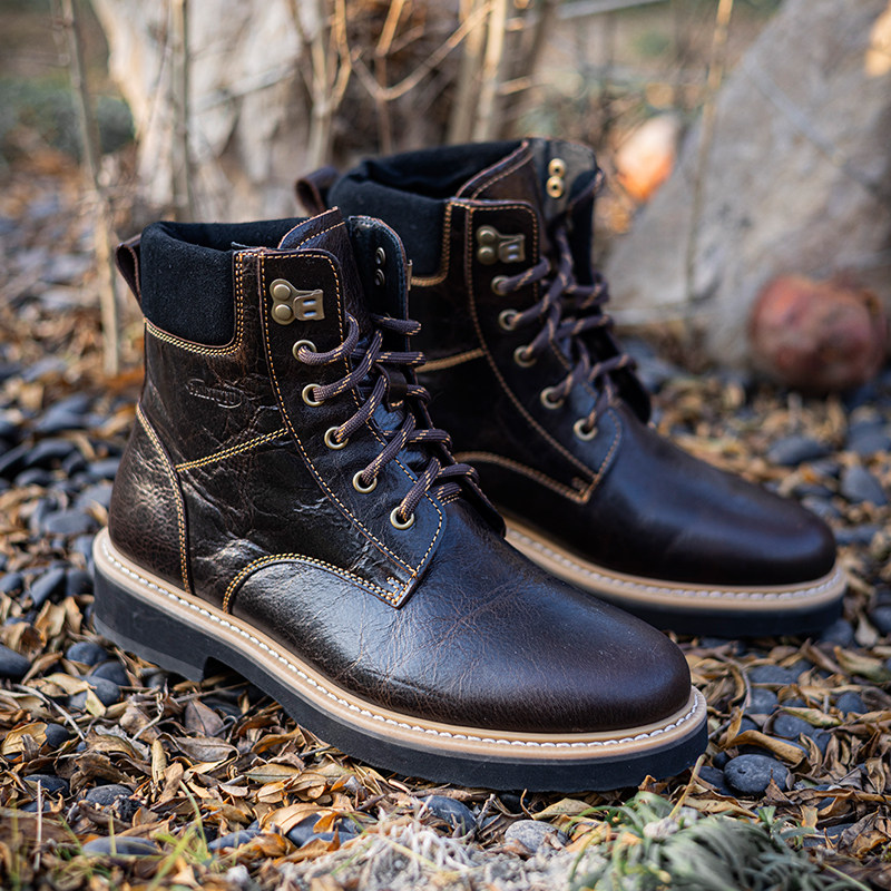 刺绣复古西部牛仔靴骑行鞋男短筒靴潮流牛仔靴棕色马丁靴潮骑士靴