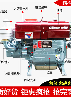 极速常州柴油机单缸水冷12/15/1D8全马力小型船用拖拉机农用引擎
