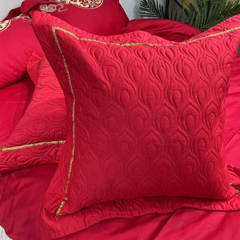 极速l大红纯棉靠对垫枕套一6*60CM不含芯结婚O配 件刺绣0婚庆抱枕