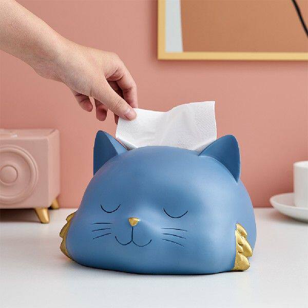 极速Cute Cat Tissue Box Resin Animal Statue Tissue PapZer Ho