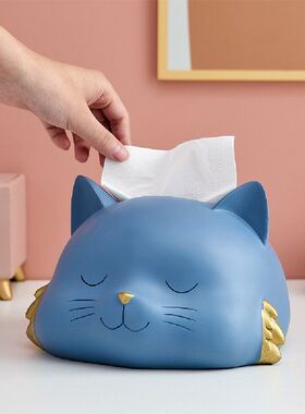 极速Cute Cat Tissue Box Resin Animal Statue Tissue PapZer Ho