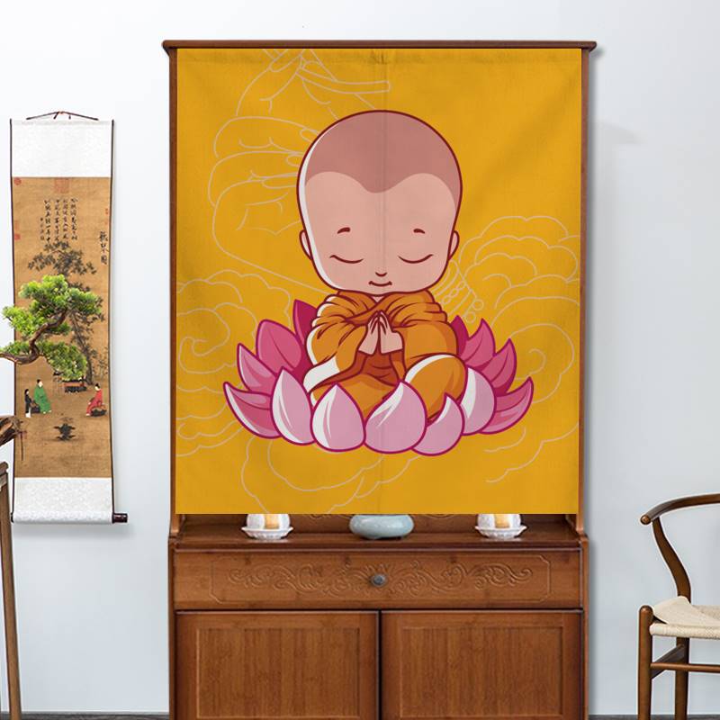 新品佛龛遮挡帘家用免打孔佛柜z禅意隔断帘神龛供桌黄布佛布帘挡图片