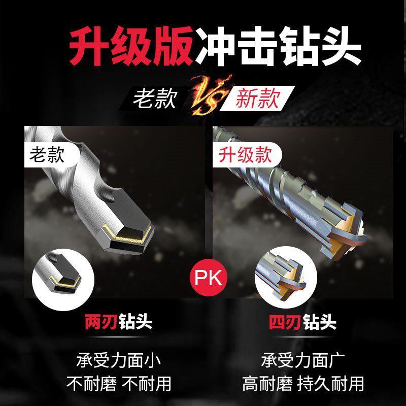 极速十字头加长圆柄高强度电鎚钻电动工具冲击Q钻转嘴圆头钻头6个
