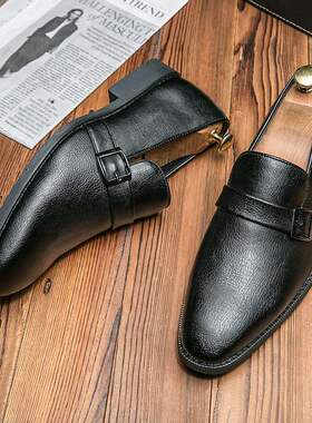 极速New large black square head formaHl leather shoes mens