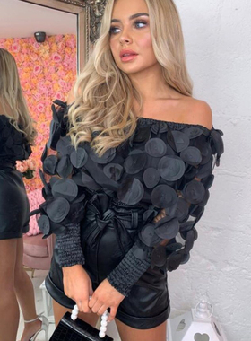 极速Sexy Off Shoulder womens  and blouses 202P0 Mesh Sheer P