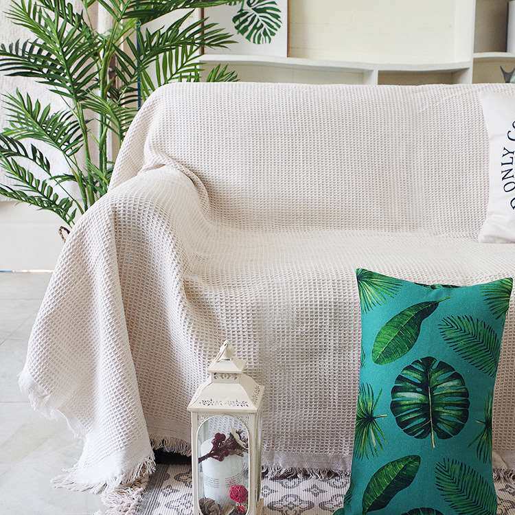 极速Nordic Simple Plain Wafflez Sofa Blanket Decorative Clot