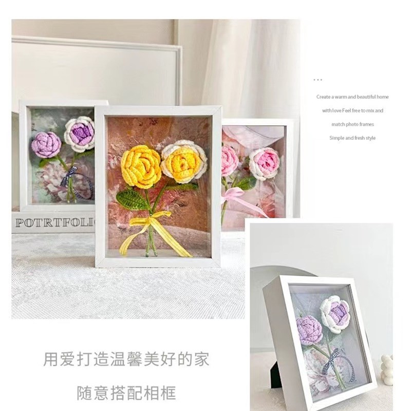 极速混搭花束手捧渐变玫瑰相框花束成品Gdiy毛线手工编织送女友闺