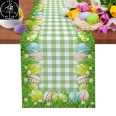 Eggs Country Green Dining 极速Easter Runner Plaid TaHble Dec