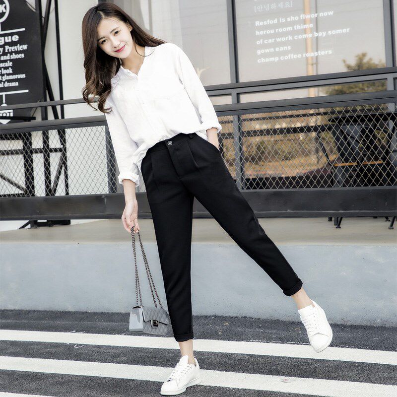 新品胖mm大码宽松显瘦九分西装裤女夏季新款O高腰薄款休闲哈伦萝