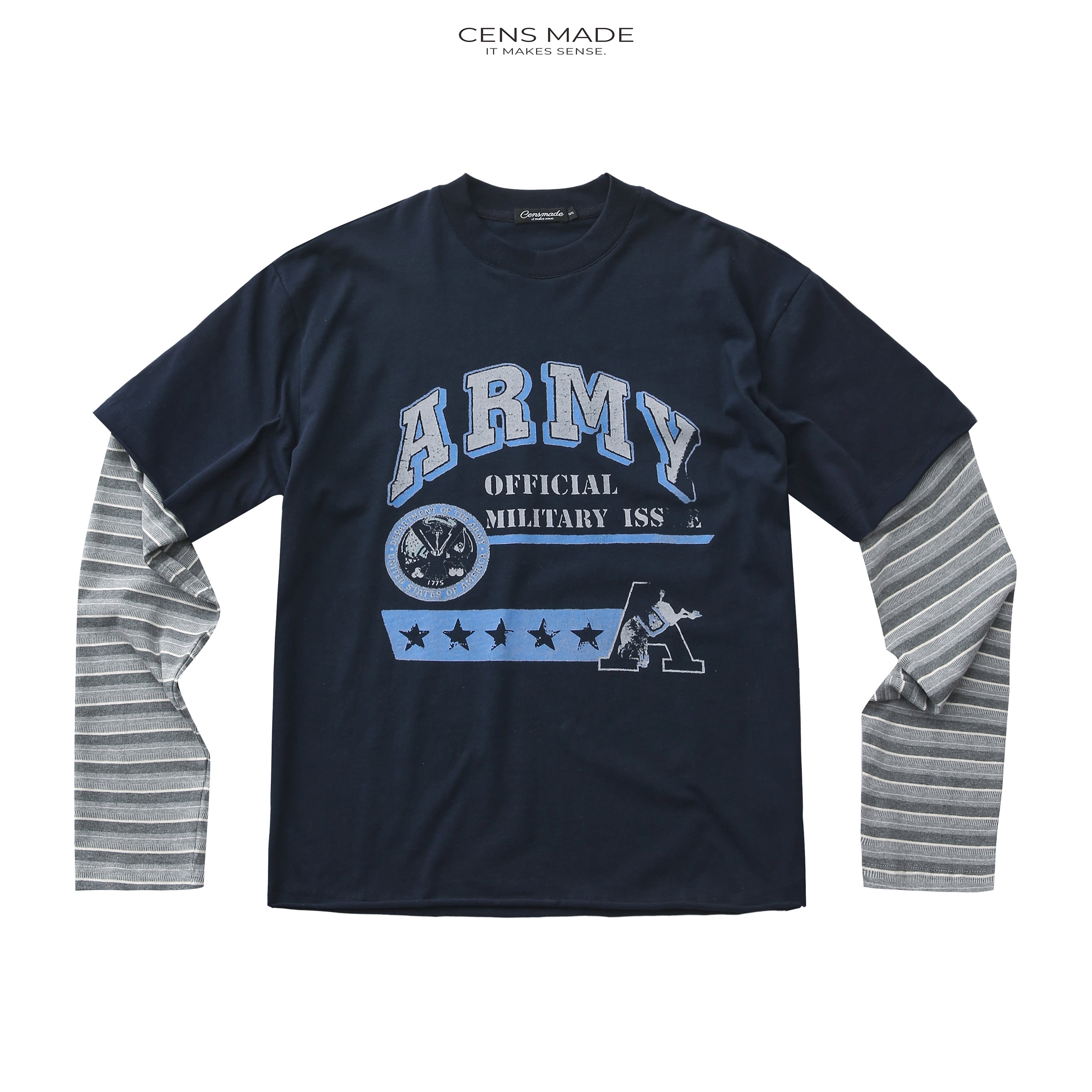 CENSMADE 26AW ARMY印花散边假两件拼接长袖T恤Boxy短宽版型