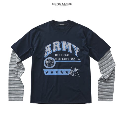 CENSMADE 26AW ARMY印花散边假两件拼接长袖T恤Boxy短宽版型