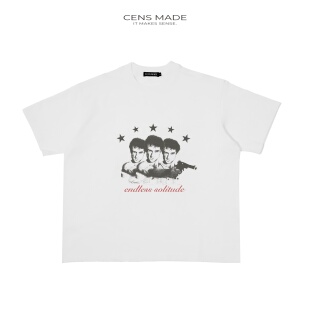 CENSMADE TD人像做旧印花短袖纯棉亲肤软糯透气boxy短宽版型T恤