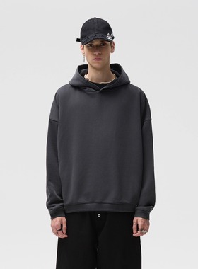 CENSMADE 基础纯色水洗做旧460g重磅套头连帽卫衣Boxy短宽版型