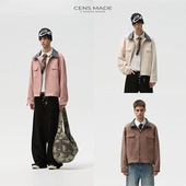 CENSMADE 型cleanfit 基础通勤百搭麂皮绒三色拉链夹克boxy短宽版