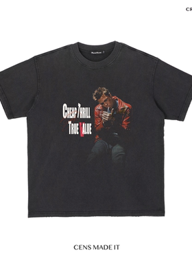 CSENMADE搏击俱乐部印花vintage水洗做旧美式短袖boxy短宽版型T恤