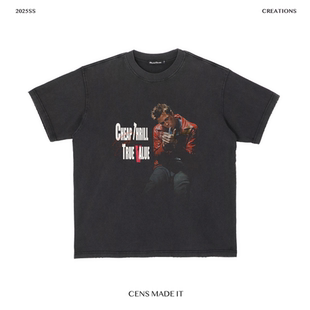 CSENMADE搏击俱乐部印花vintage水洗做旧美式短袖boxy短宽版型T恤