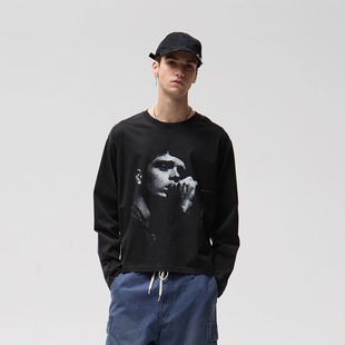 vintage复古boxy短宽版 人像印花长袖 型T恤 水洗做旧美式 CENSMADE