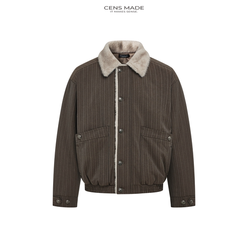 CENSMADE 26AW 竖条纹500g通勤加厚保暖瓦尔登棉服外套座山雕上衣