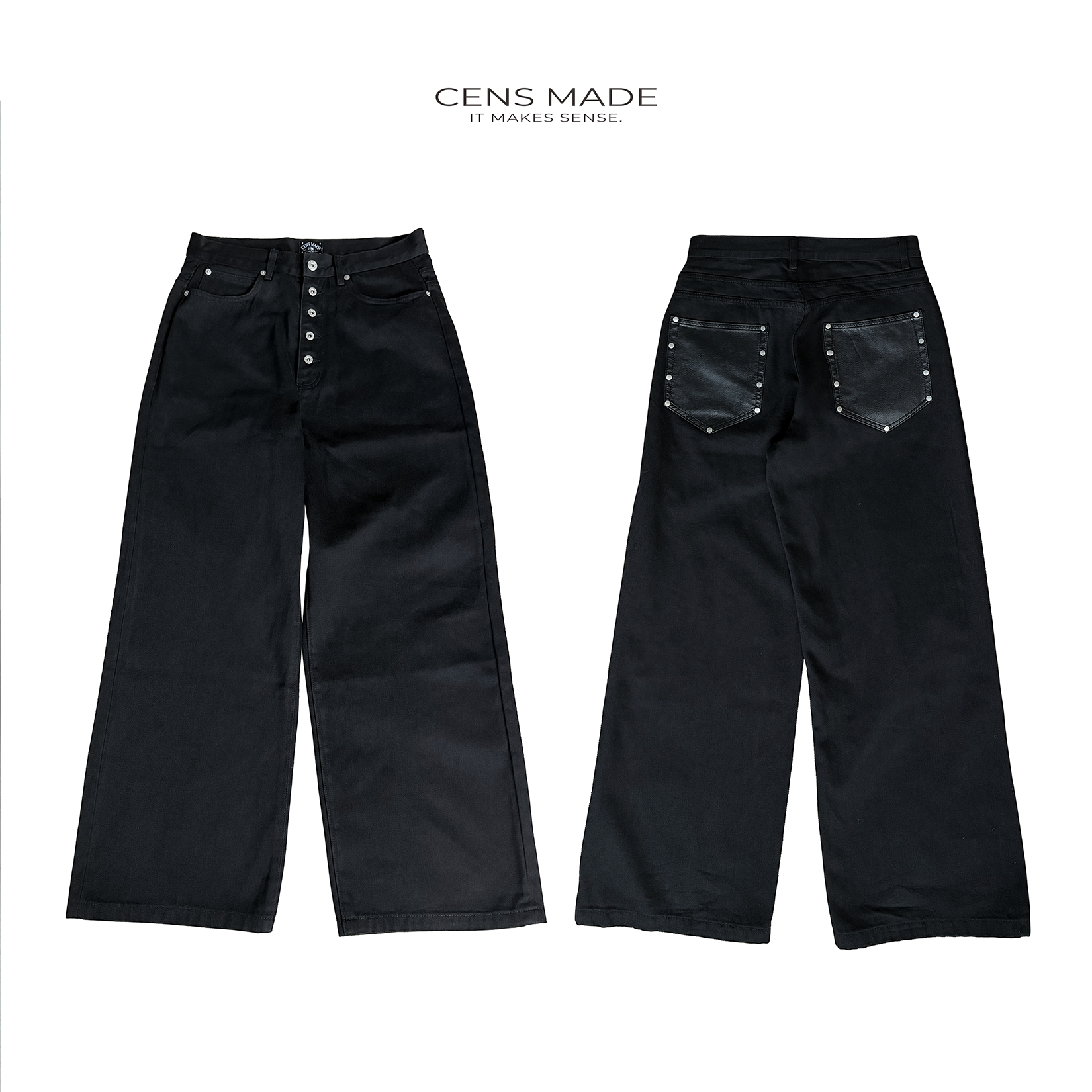 CENSMADE五连扣拼皮口袋黑牛