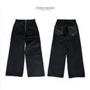 CENSMADE baggy 五连扣立体剪裁弯刀廓形宽松拼皮口袋黑色牛仔裤