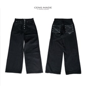 CENSMADE baggy 五连扣立体剪裁弯刀廓形宽松拼皮口袋黑色牛仔裤