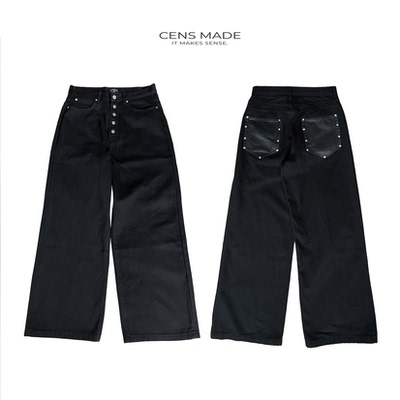 CENSMADE五连扣拼皮口袋黑牛
