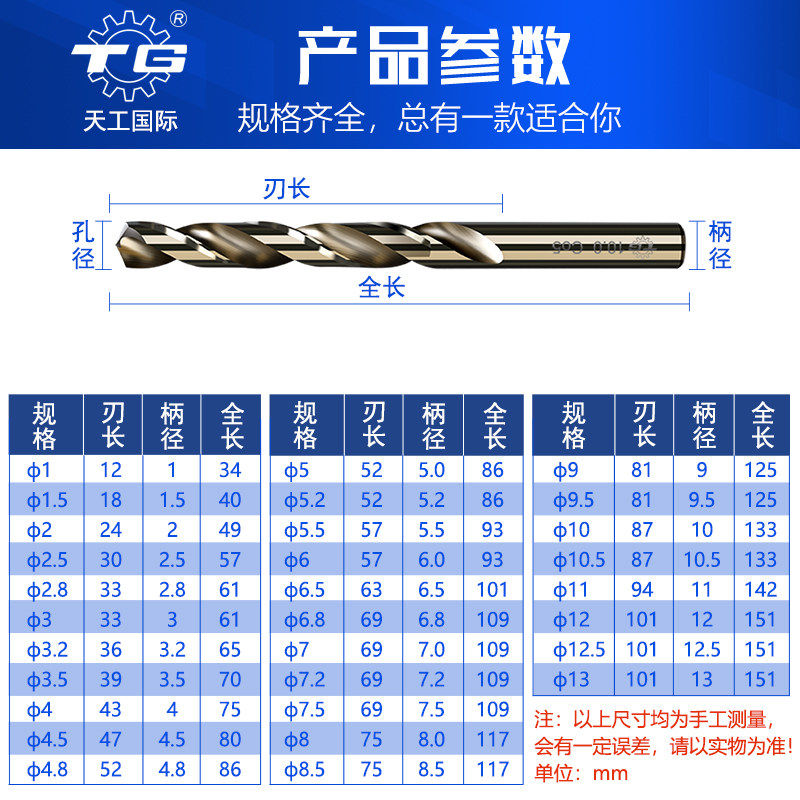 含钴麻花钻头高强度直柄不锈钢专用钻铁12mm10mm打孔转头套装大全